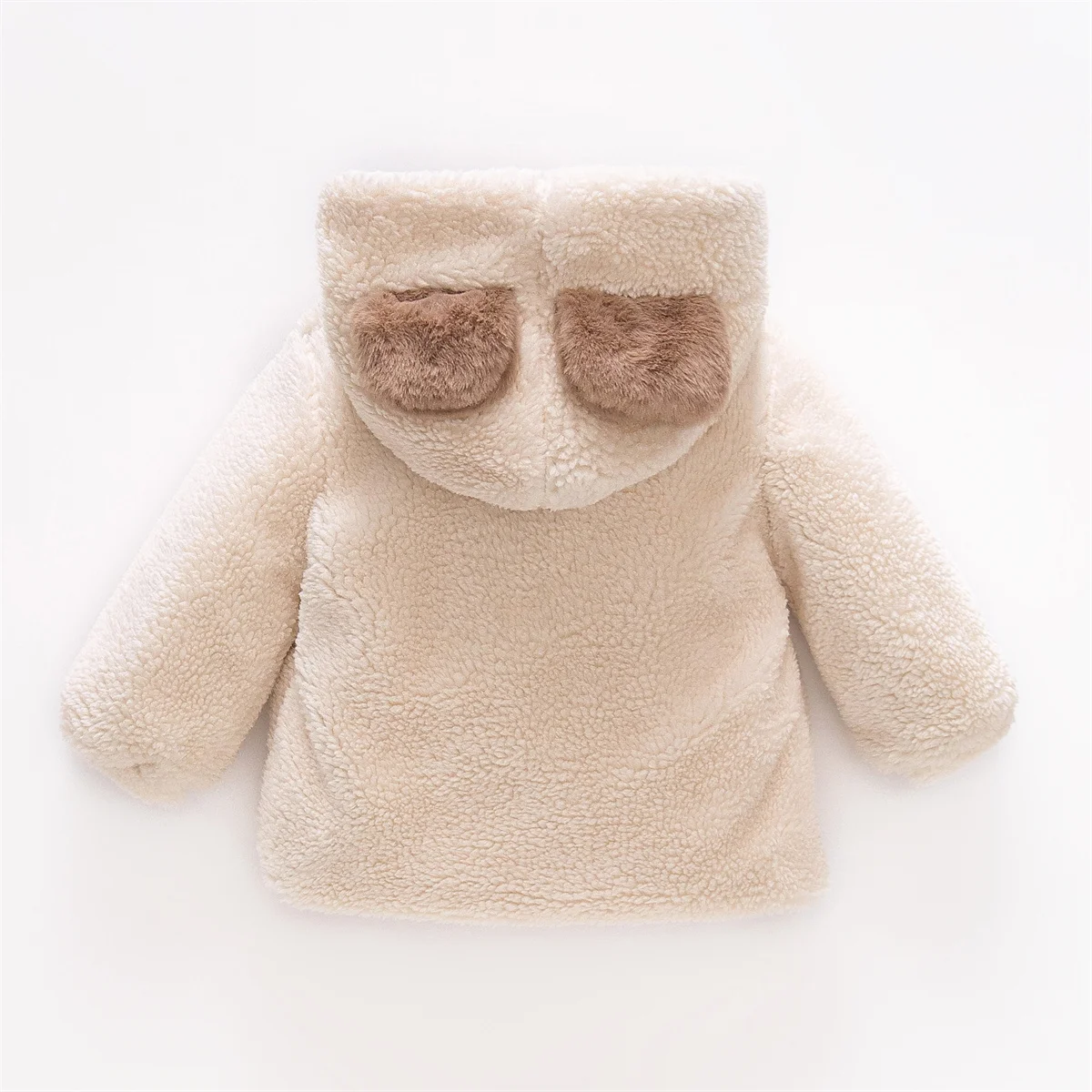 New Winter Girl's Coat Furry Hooded Bear Ears Bow Ribbon Warm Cute Girl Coat Button Long Sleeve Warm (0-3 Years Old)