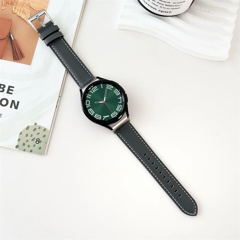 Pulseira de Couro para Relógio Samsung Galaxy Acessórios para Pulseiras Loop Único Clássico com um Clique Série 40 mm 44 mm 43 mm 47 mm - Image 4