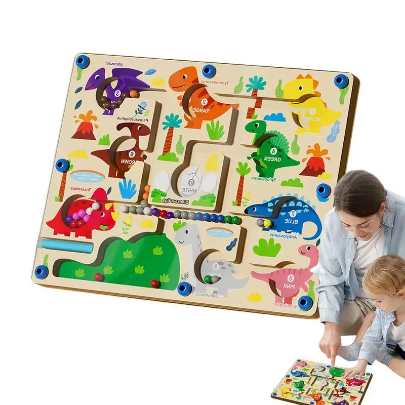

Деревянная головоломка, магнитный лабиринт, игра-головоломка, дизайн динозавра, Монтессори, Интерактивная магнитная ручка, бусины для вождения, лабиринт, игра, игрушка