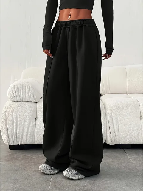 Women's Winter Loose Wide Leg Pants Are Suitable for Casual and Sports Wear. Black Sports Pants Are Suitable for Women