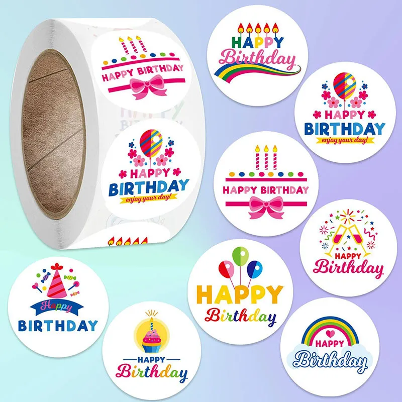 1/1.5Inch Happy Birthday Cake Party Sticker Creative Cartoon Decorative Holiday Gift Sticker Envelope Invitation Sealing Sticker