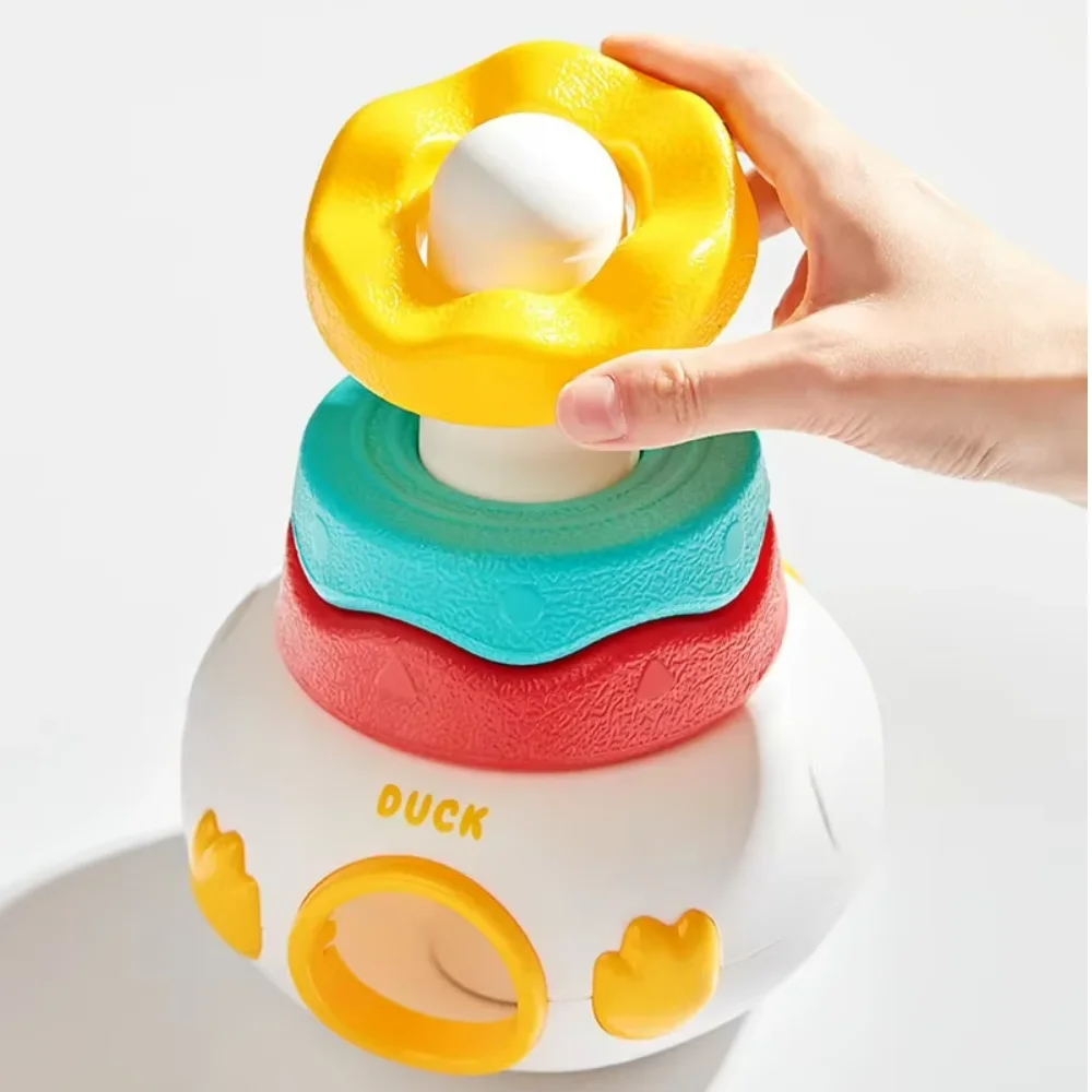 Baby Rotating Rainbow Tower Baby Stacking Puzzle Toys Develop Educational Game Fine Motor Skills Interactive Toys for Kids Xmas