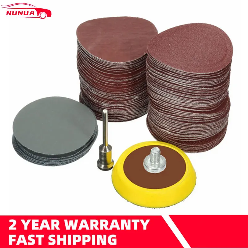 100pcs 25mm/1inch Sandpaper + 1pc 1inch Hook Loop Backer Plate 1/8inch Shank + 1pcs Loop Sanding Pad Abrasives Mixed Polishing
