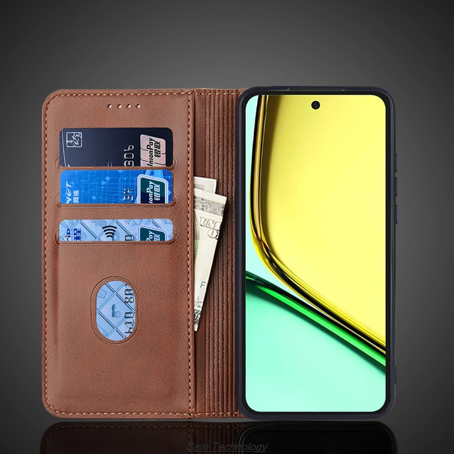 OPPO Realme 12 lite용 마그네틱 어트랙션 가죽 케이스, Realme12lite 홀스터 플립 커버 케이스, 지갑 휴대폰 가방