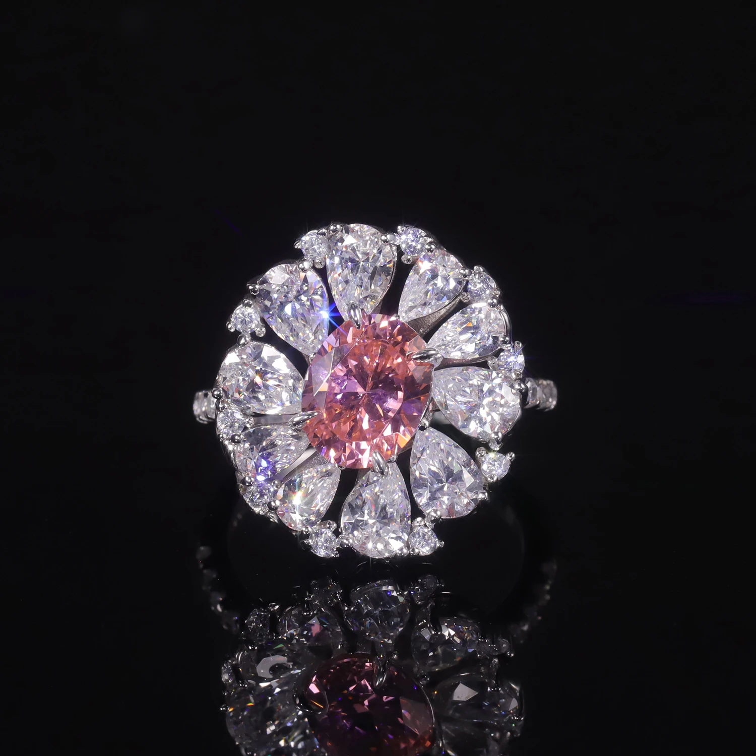 Gem'S Ballet 925 Sterling Silver Diamond-Fire Cz- Padparadscha Pink Art Deco Ring Gemstone Handmade Antique Ring Gift For Her