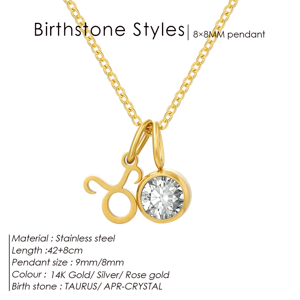 Edelstahl Frauen Birthstone Konstellation 2 Stück Anhänger Halskette 12 Zirkonia DIY Halskette Geburtstag Charms Schmuck 2025 – Detail 10