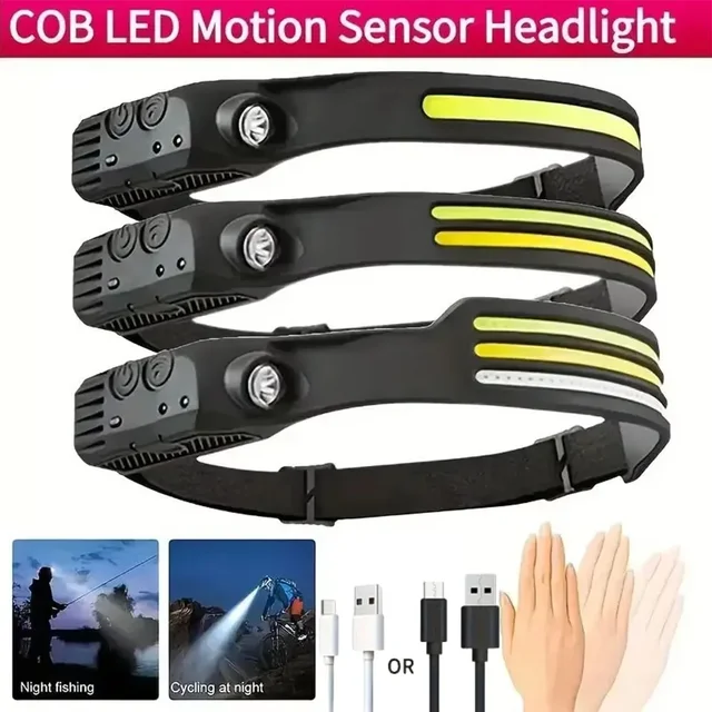 Induction Powerful LED Headlamp COB Beam Wave Sensor Head Lamp Self Defense 5 Modes USB Rechargeable Running Camping Head Torch 1