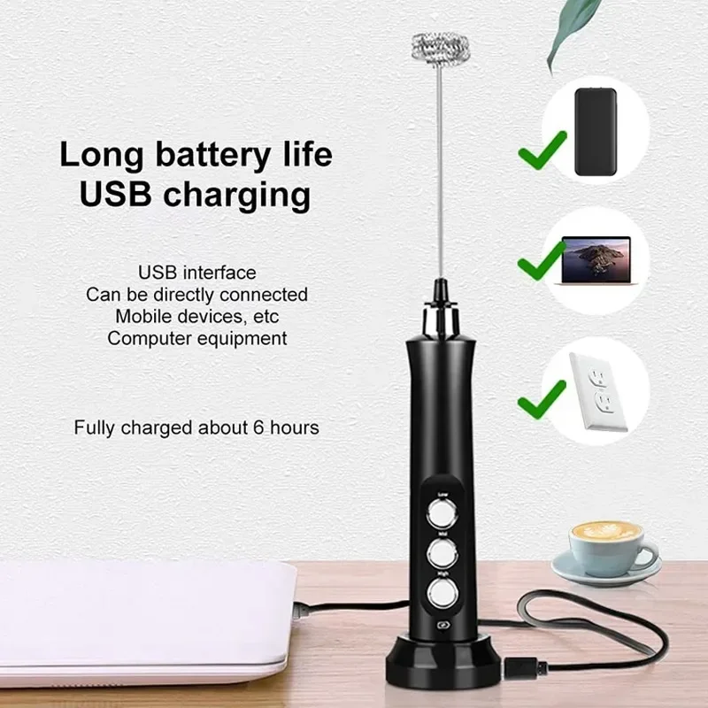 

Milk Frother 3 in 1 Wireless Handheld Foam Maker for Lattes Coffee Whisk Mixer Foamer for Cappuccino Frappe Matcha Frothing Wand