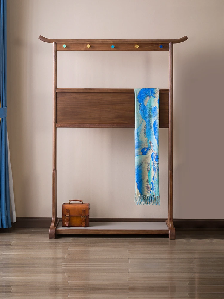 

Qianli Jiangshan North American Black Walnut Solid Wood Floor to Floor Clothes Hanger New Chinese Retro Art Clothes