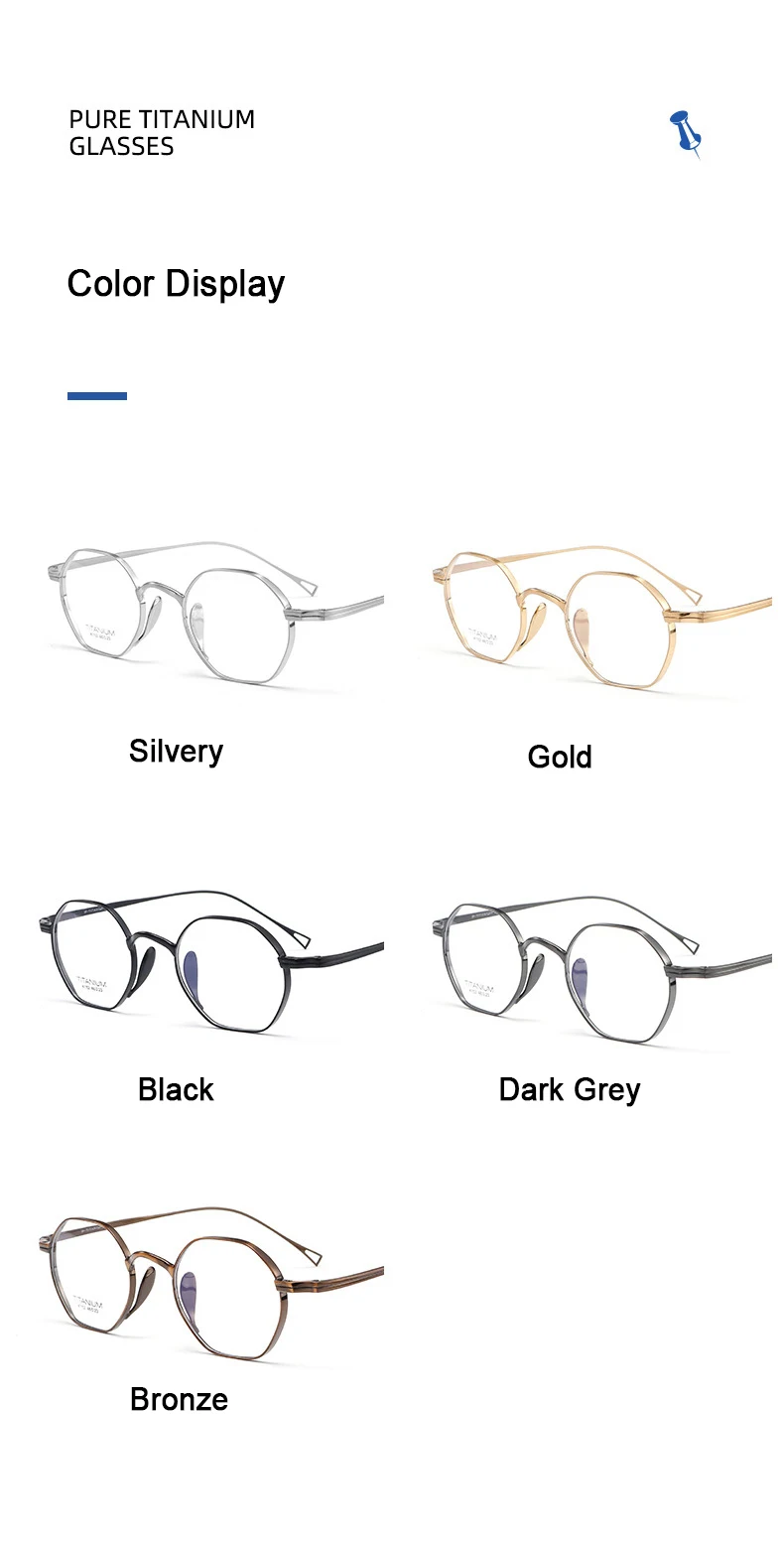 Pure Titanium Eyeglasses - Handmade Retro Polygonal Frames Small Frame Glasses