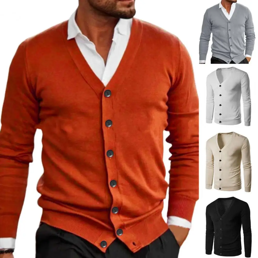 Fashion  Slim Cardigan All-matched Knitted Long Sleeve Men Cardigan Knitted Casual Sweater Coat for Holiday