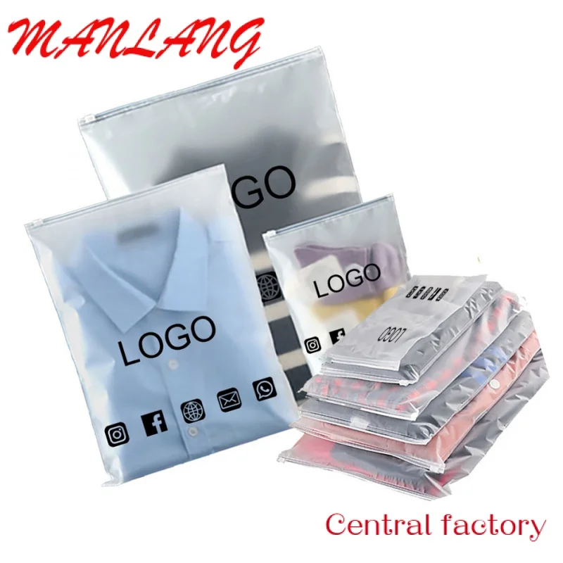 

Custom Customized environmental recyclable waterproof transparent Pe frosted clothing zip-lock bag Pvc plastic zipper bag