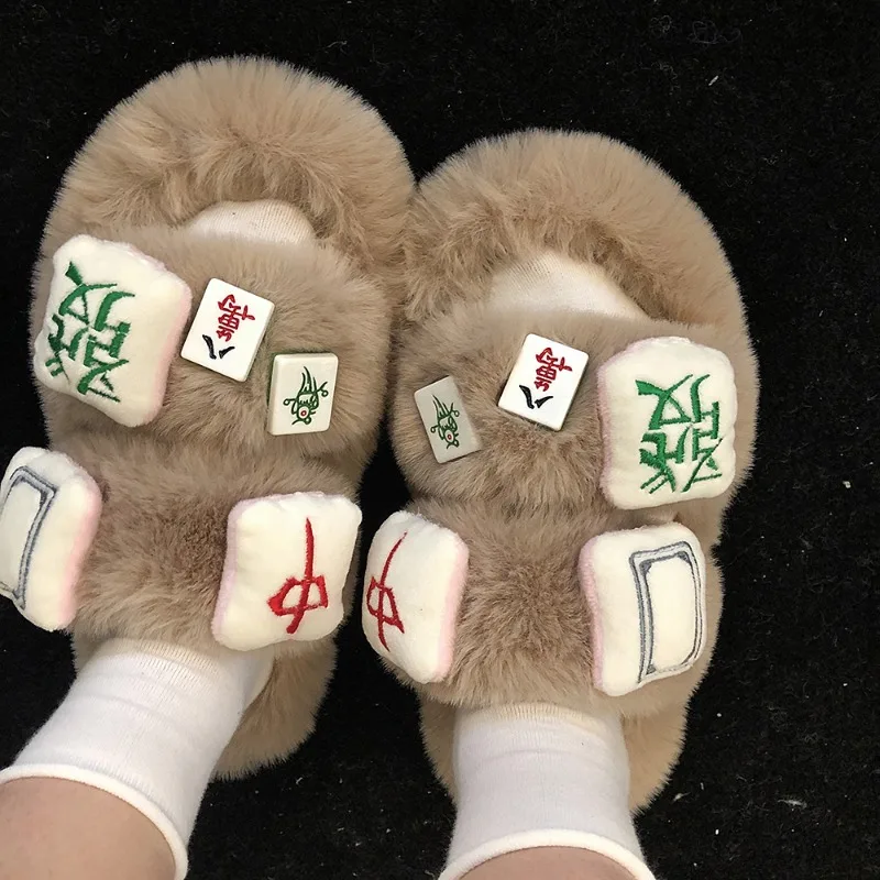 

SHANPA Fashion Fluffy Slippers Women Casual Autumn and Winter Platform Athletic Sandals Luxury Original Designer Ladies Shoes