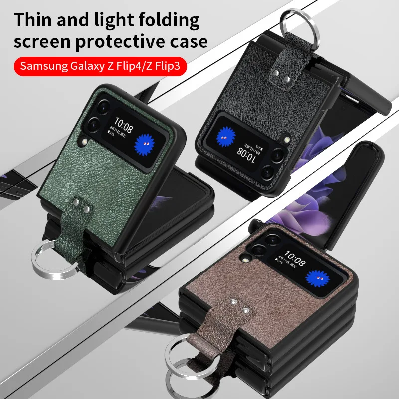 Per Samsung Galaxy Z Flip 3 4 Custodia Luxury Pu Leather Ring Holder Cover Per Galaxy Z Flip 2 Custodie Portatili