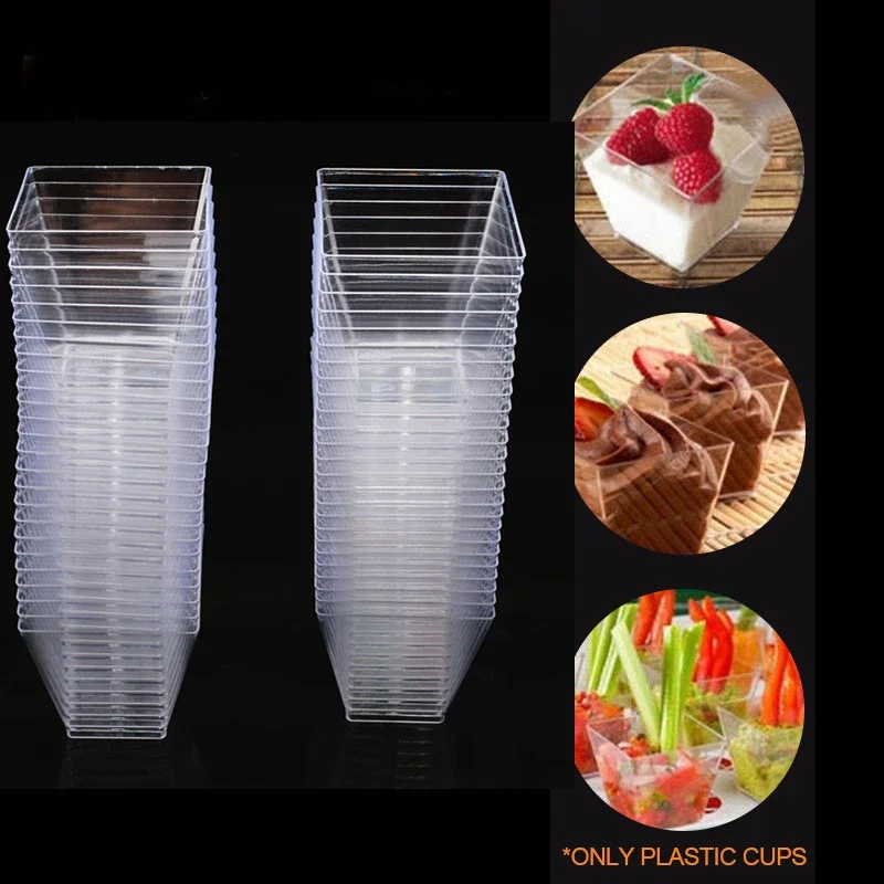 10 X 2oz Square Mini Dessert Cups With Spoons, Clear Plastic Parfait Appetizer Cup for Tasting Party Desserts Appetizers