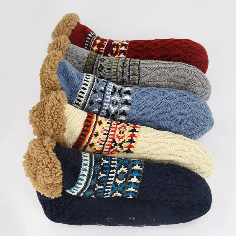 Thermal Women Mens Floor Socks Winter Warm Short Cotton Thickened Home Sleeping Soft Non Slip Grip Fuzzy Floor Socks 2024
