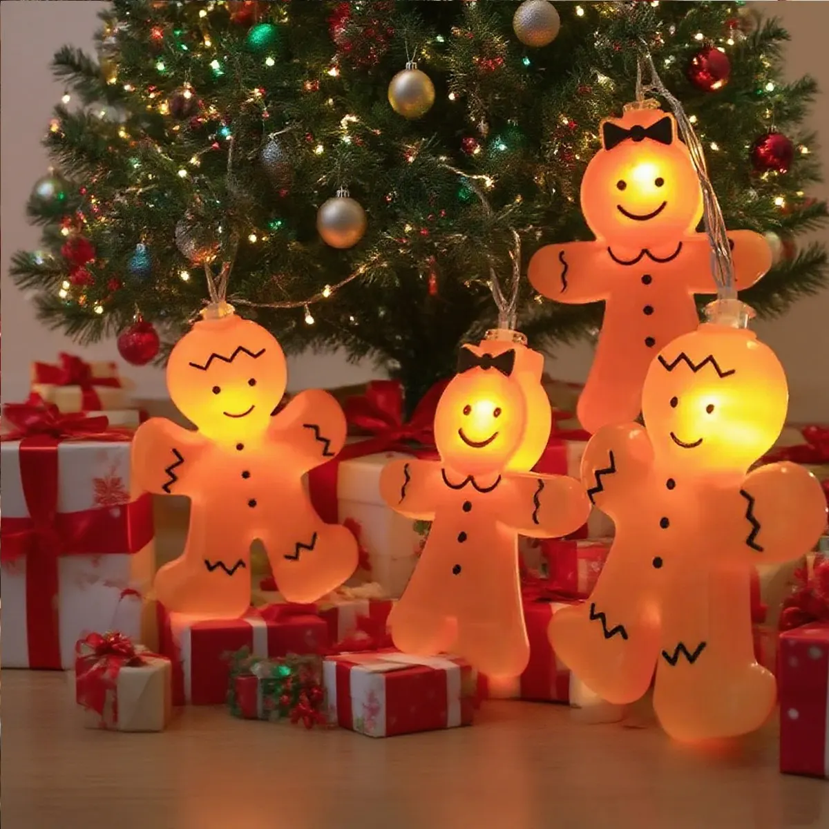 Blow Molded Gingerbread Man LED Decorative Battery-operated Light Christmas Light String Suitable Home Window Patry Indoor Decor