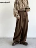 Mauroicardi Spring Autumn Long Coffee Flowy Baggy Wide Leg Pants for Mens Belt Korean Fashion Loose Casual Soft Trousers 2024 2