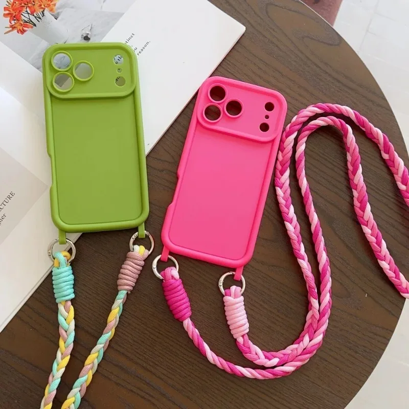 Crossbody Lanyard Braided Cord Liquid Silicone Phone Case with Necklace Strap