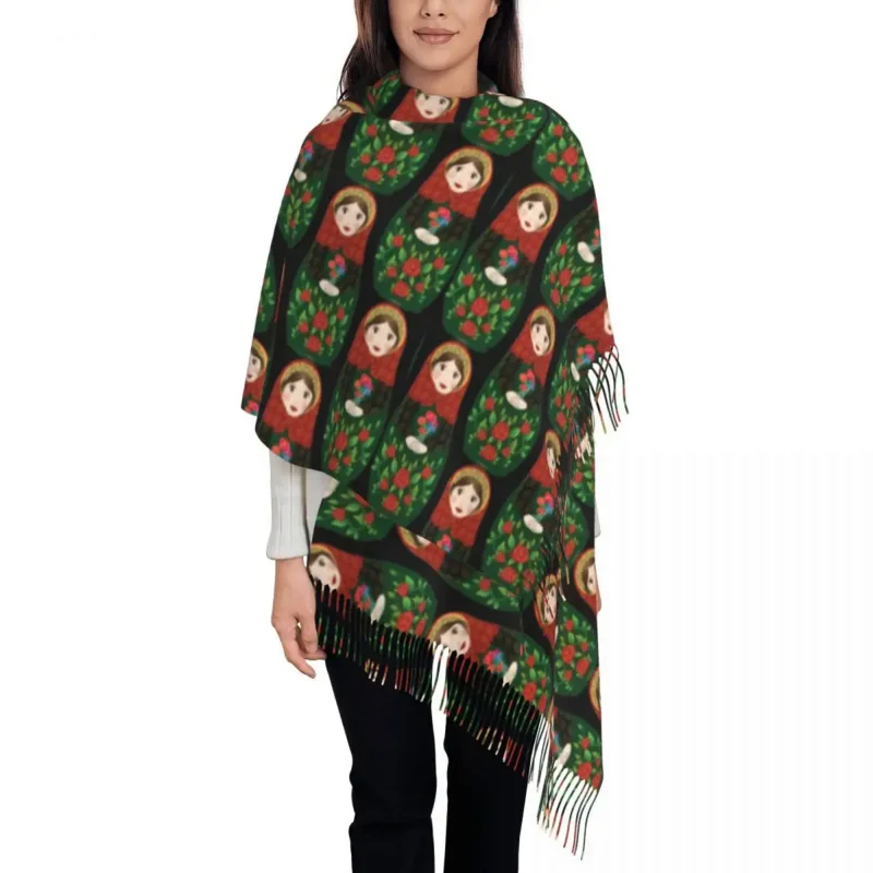 

Fashion Sweetheart Matryoshka Doll Tassel Scarf Women Winter Fall Warm Shawls Wraps Lady Russia Folk Art Scarves