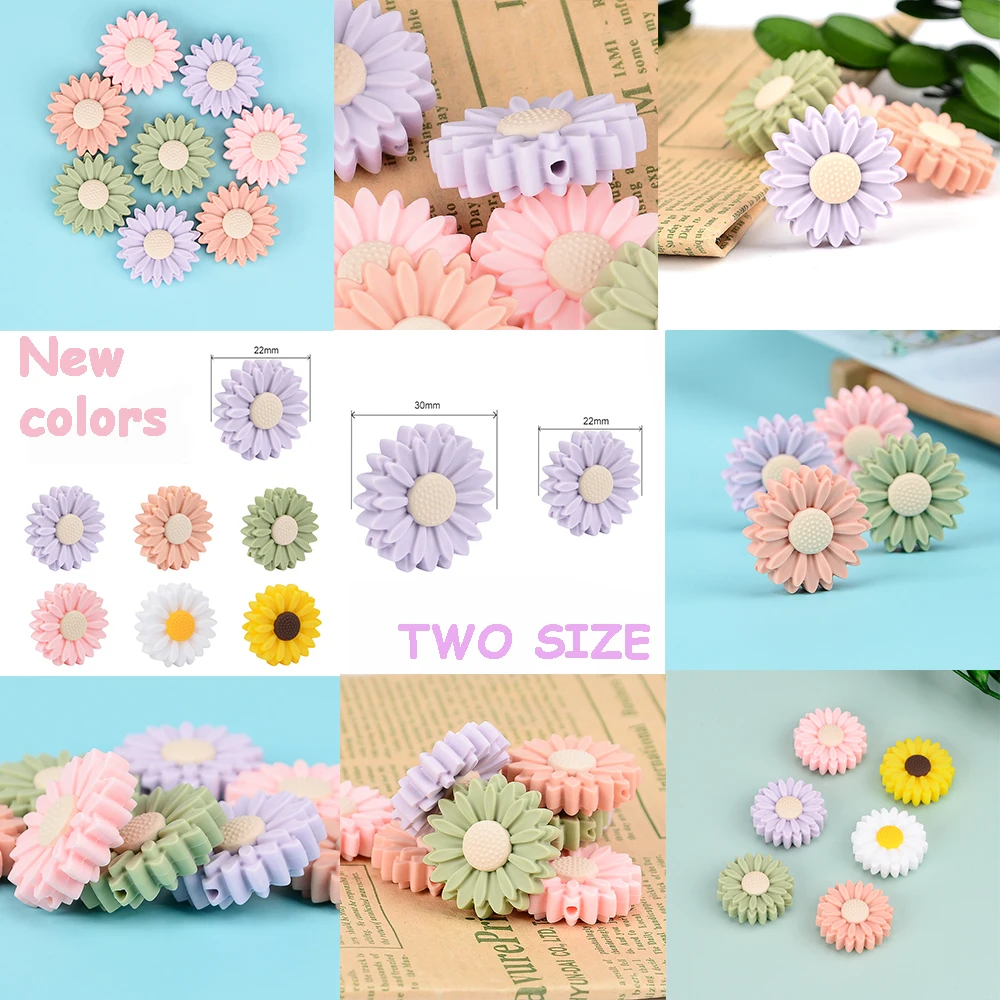 LOFCA 잎 해바라기 귀여운 실리콘 비즈 데이지 음식 등급 잎 Teether BPA-무료  눈사람 장난감 체인 액세서리, 5 피스/10 피스