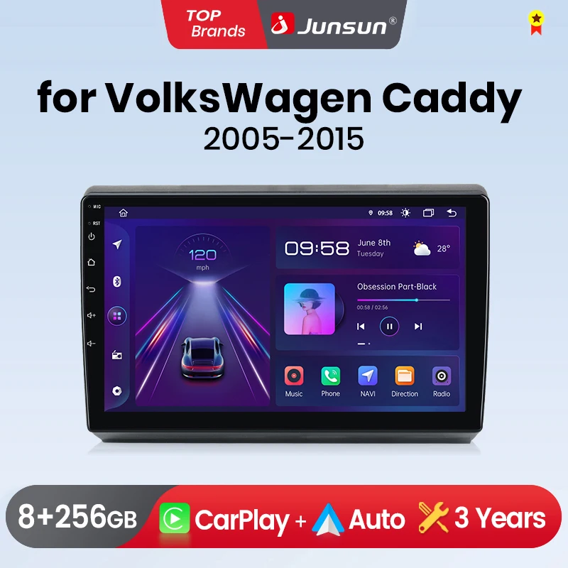 Junsun Wireless Carplay Android Auto Autoradio für VW Volkswagen Caddy 2005-2015 GPS Multimedia 2 Din Systeme Stereo
