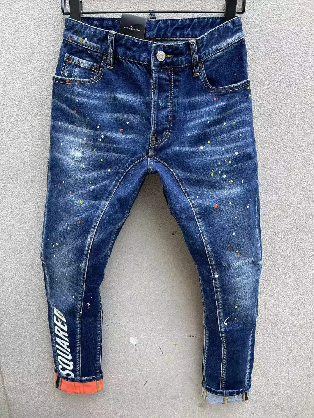 

2023 New Men's Splice Splash Ink Scratch Fashion Pencil Pants Jeans T157#