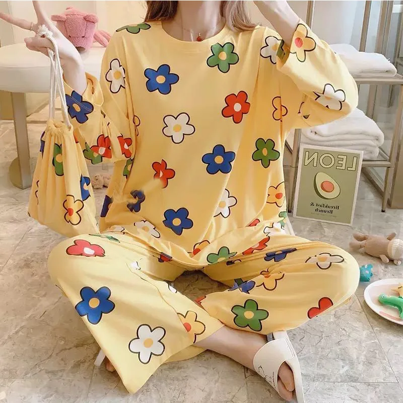 Cartoon Mickey and Minnie Print Girls Long Sleeve Pajamas Spring Autumn Pajamas Ladies Cute Pattern Homewear Set