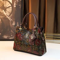 Sac à main à motif de fleurs Vintage, sac fourre-tout de luxe en cuir PU, sac à bandoulière à la mode pour femmes 5