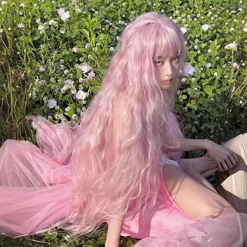 Generic Pink Long Curly Heat-Resistant Synthetic Wig for Cosplay Events