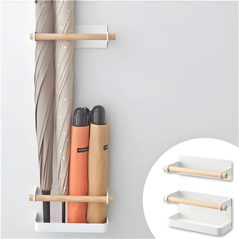 Non Nail Magnetic Umbrella Stand Household Wall Mounted Umbrella Storage Rack Entrance Door Creative Double-layer Rack