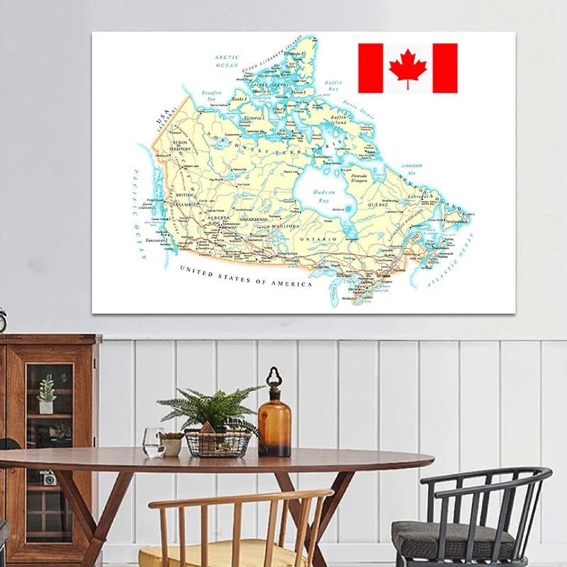 225*150cm The Canada Route Map In French Wall Decorative Poster Non-woven Canvas Painting Home Decor School Classroom Supplies