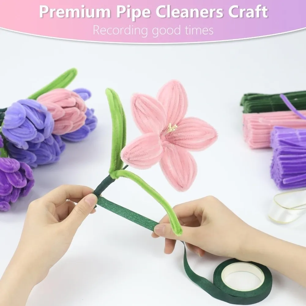400개 크리에이티브 12인치 파이프 클리너 DIY 공예품 아트 셔닐 스템 꽃 만들기 재료 다양한 색상의 꽃 공예 키트