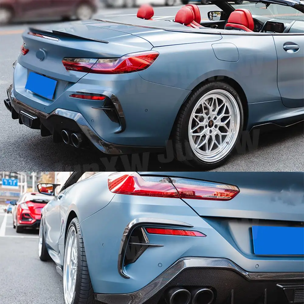 BMW 8 시리즈 G14 G15 G16 M 스포츠 2018-2021 카본 파이버용 리어 립 범퍼 스포일러, 리어 범퍼 디퓨저 커버 및 사이드 스플리터