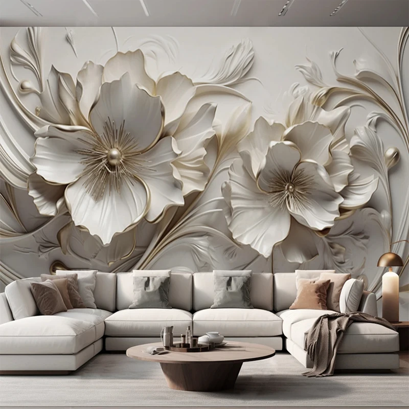 Modern 3d Gravado Flores Papel de Parede Tamanho Personalizado Foto Papel Mural para o Quarto Sala de Estar tv Fundo Parede Home Renovation