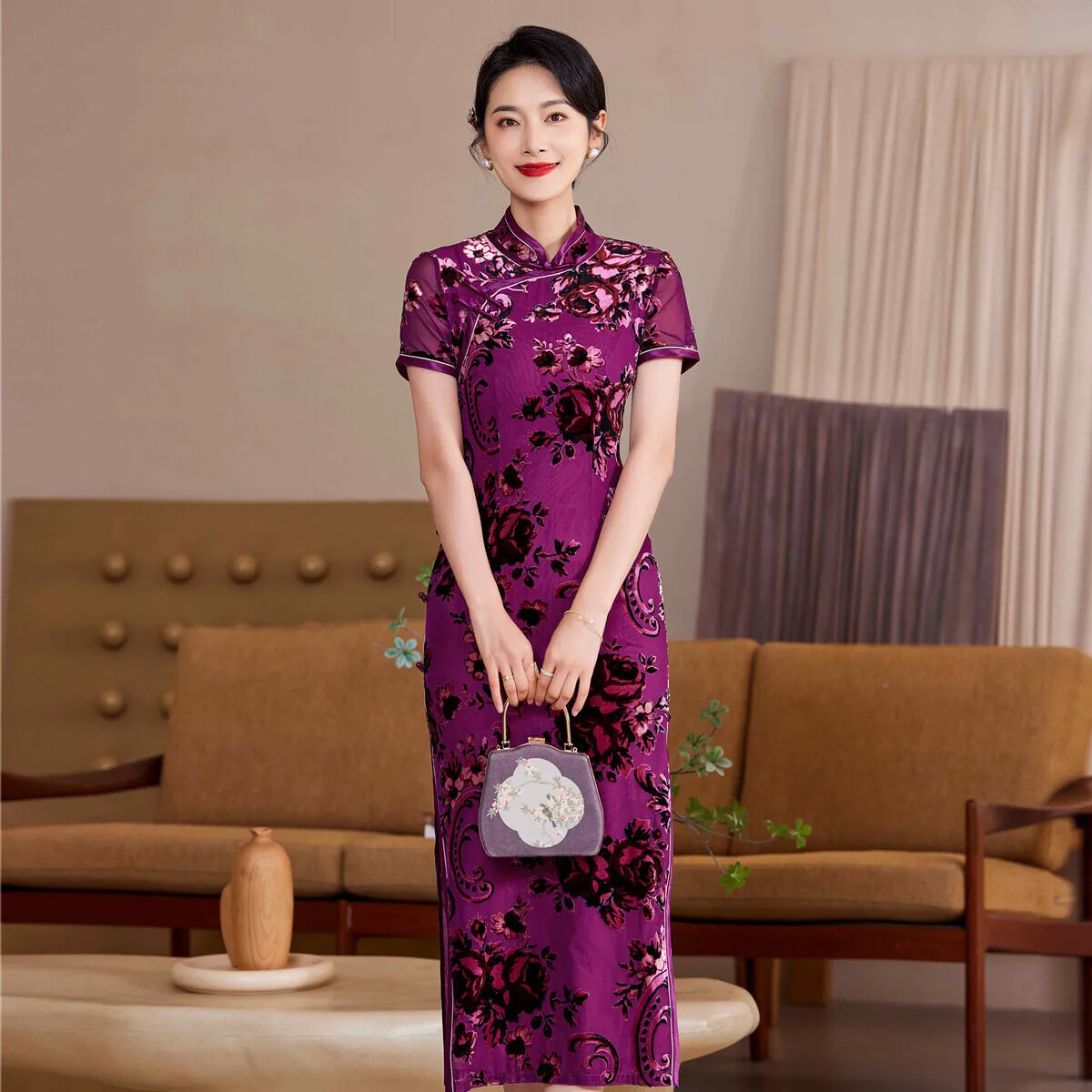 Silk Velvet Cheongsam 2023 Spring New Old Shanghai Retro Chinese Long Eight-button Qipao Evening Dress Short-sleeve Improvement emergency medical emergency medical 2023 men s summer new printing fashion casual eight color short sleeved t shirt shorts two p