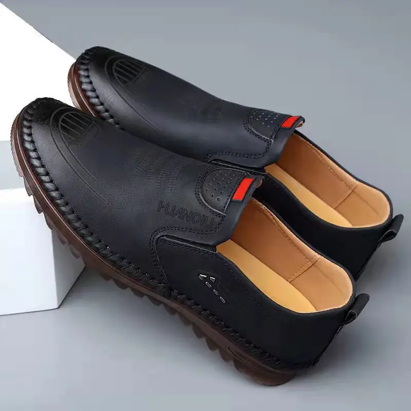 Fashion Men's Leather Anti-Slip Shoes Casual Flat Outdoor Travel