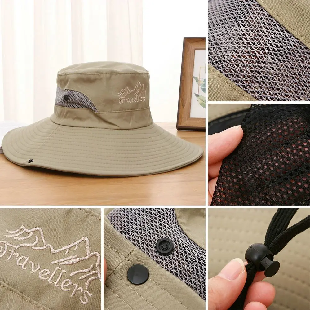 

Wide Brim Bucket Hat Men Women Breathable Embroidery Sun Cap Foldable Outdoor Panama Hat