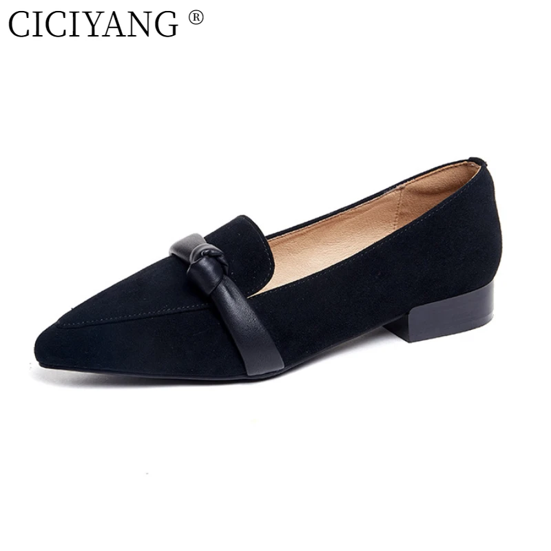 CICIYANG Pointed Toe Female Shoes 2025 Spring Shallow Mouth Comfortable Women Boat Shoes Genuine Leather French Low-heeled Shoes 2