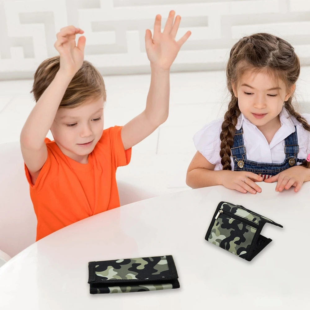Children's Wallets Camouflage Wallets Slim Wallet Trifold Sports with Zipper Travel Coin Purse Cards Holder Kids Gifts
