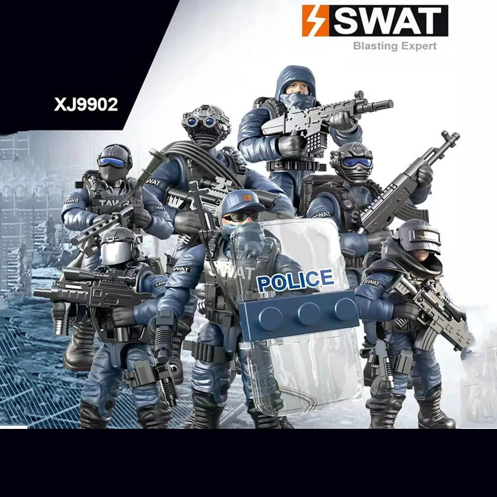 

City Counter-terrorism Swat Figures Building Block Mega Modern Military Super Police Corps Figures Weapons Toys For Kids Gifts