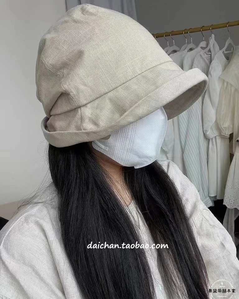 Japanese Cotton Linen Pleated Women Fisherman Hat Small Brim Summer UV Resistant Breathable Linen Basin Hat Wrapped Head Ladies 6