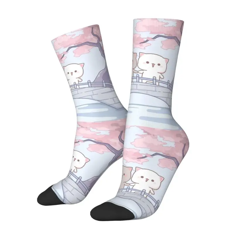 

Romantic Peach And Goma Mochi Cat Men's Crew Socks Unisex Kawaii Spring Summer Autumn Winter Dress Socks