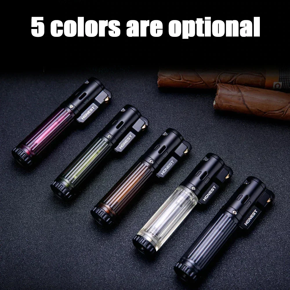 Honest Windproof Blue Flame Butane Gas Lighter Transparent Visible Fuel Tank Torch Lighter Grinding Wheel Ignition Tool