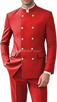 Completo da uomo 2 pezzi per uomo, giacca con bottoni dorati, set di pantaloni, matrimonio tradizionale