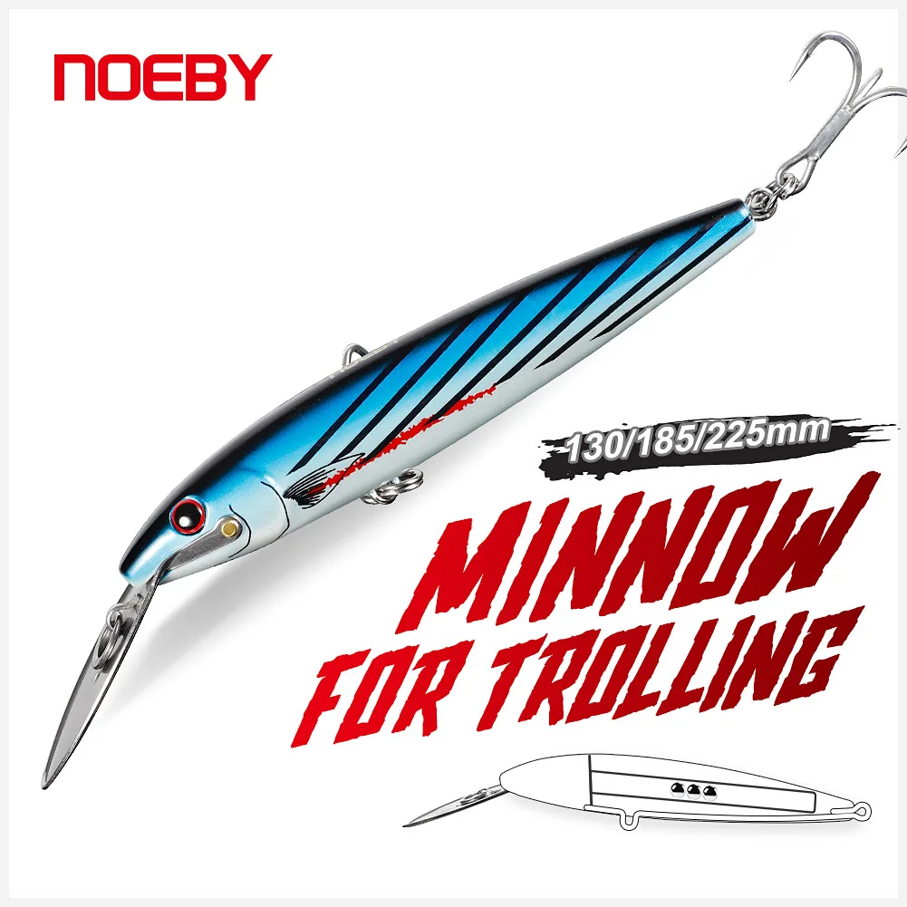 

Рыболовная приманка для троллинга NOEBY, 130 мм, 33 г, 185 мм, 60 г, 225 мм, 76 г, искусственная жесткая приманка в виде гольяна с металлическими губами для глубокого погружения