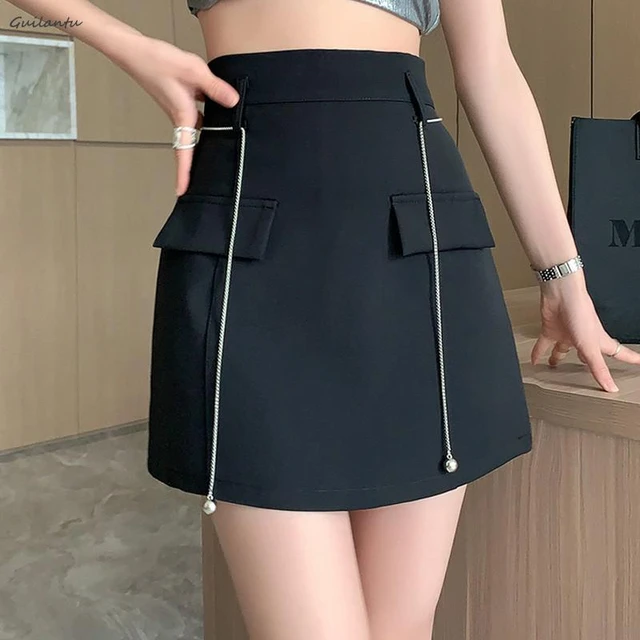 Falda Acampanada De Cintura Alta Para Mujer, Faldas De Oficina Elegantes, A  La Moda Coreana, Color Blanco, Rosa Y Negro, 2021 - Faldas - AliExpress