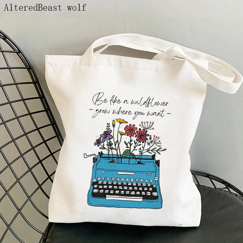 Women Shopper bag Aries Zodiac Wildflower Kawaii Bag Harajuku Shopping Canvas Shopper Bag girl handbag Tote Shoulder Lady Bag