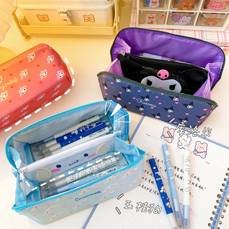 

Kawaii Sanrio Cartoon Cosmetic Bag Cute Cinnamoroll Kuromi My Melody Y2K Pencil Case Wash Bag Creative Children Gifts
