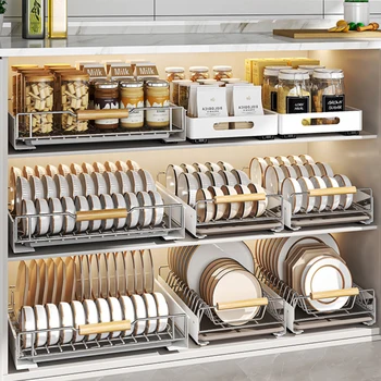 Pull-Out Kitchen Bowl & Plate Organizer 1